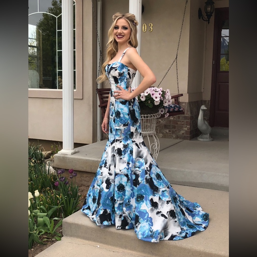 Blue floral watercolor gown for pageant or dance!!